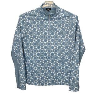 HKM Equestrian 1/4 Zip Top Women XL Light Blue Geometric Mesh Vented Horse Girl